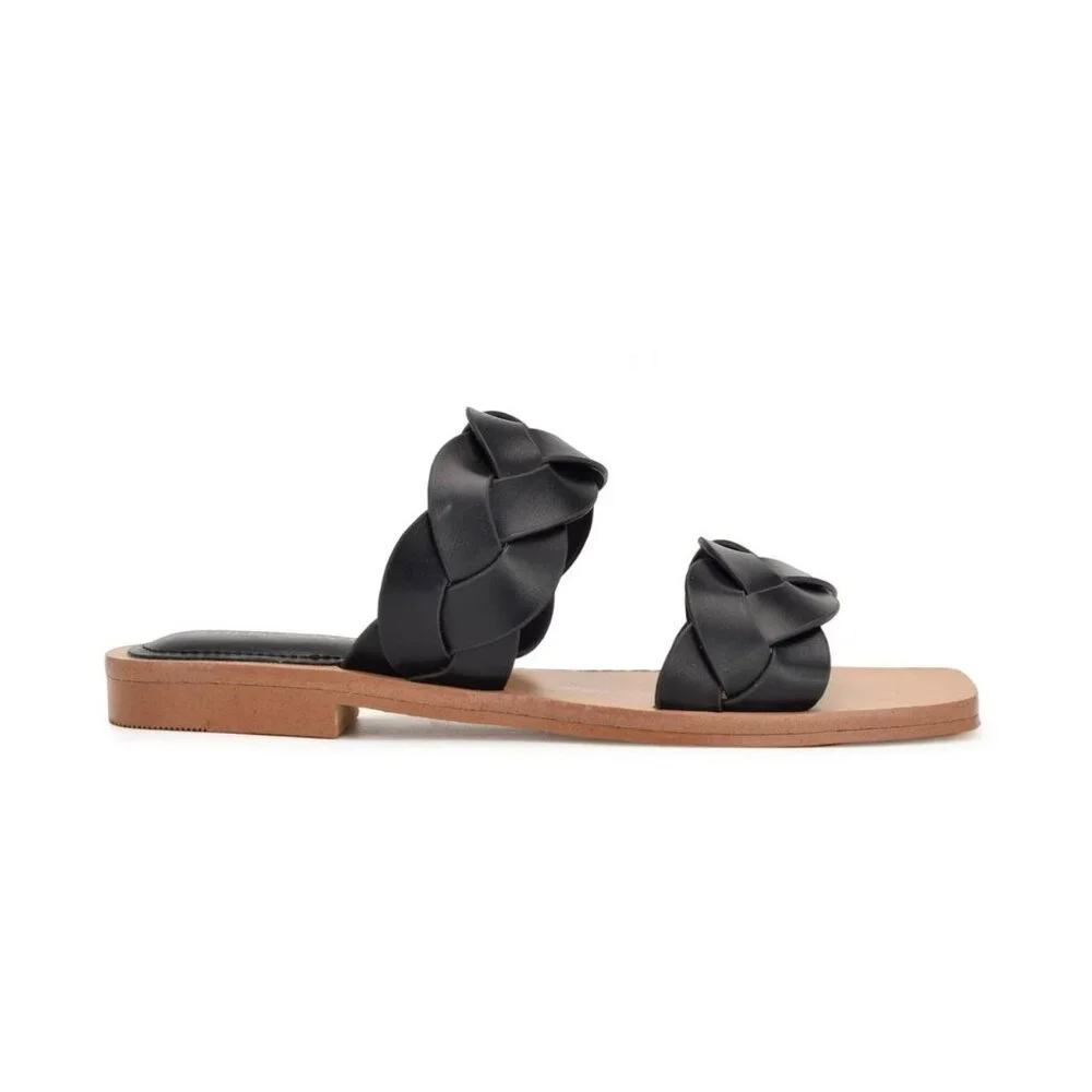 Nine West Womens Braided Black Slide Sandals Double Strap 8.5‎